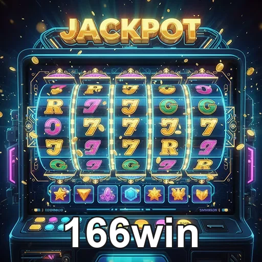 Imagem de uma máquina de caça-níqueis no site 166win, destaque para o tema de slots e jogos de azar.